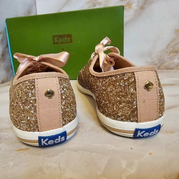 Kate Spade Keds Sneakers with Rose Gold Glitter, Size 8.5 - Picture 3 of 7